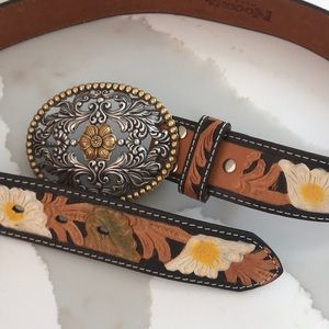 Nocona Floral Belt with Floral Belt Buckle-Small